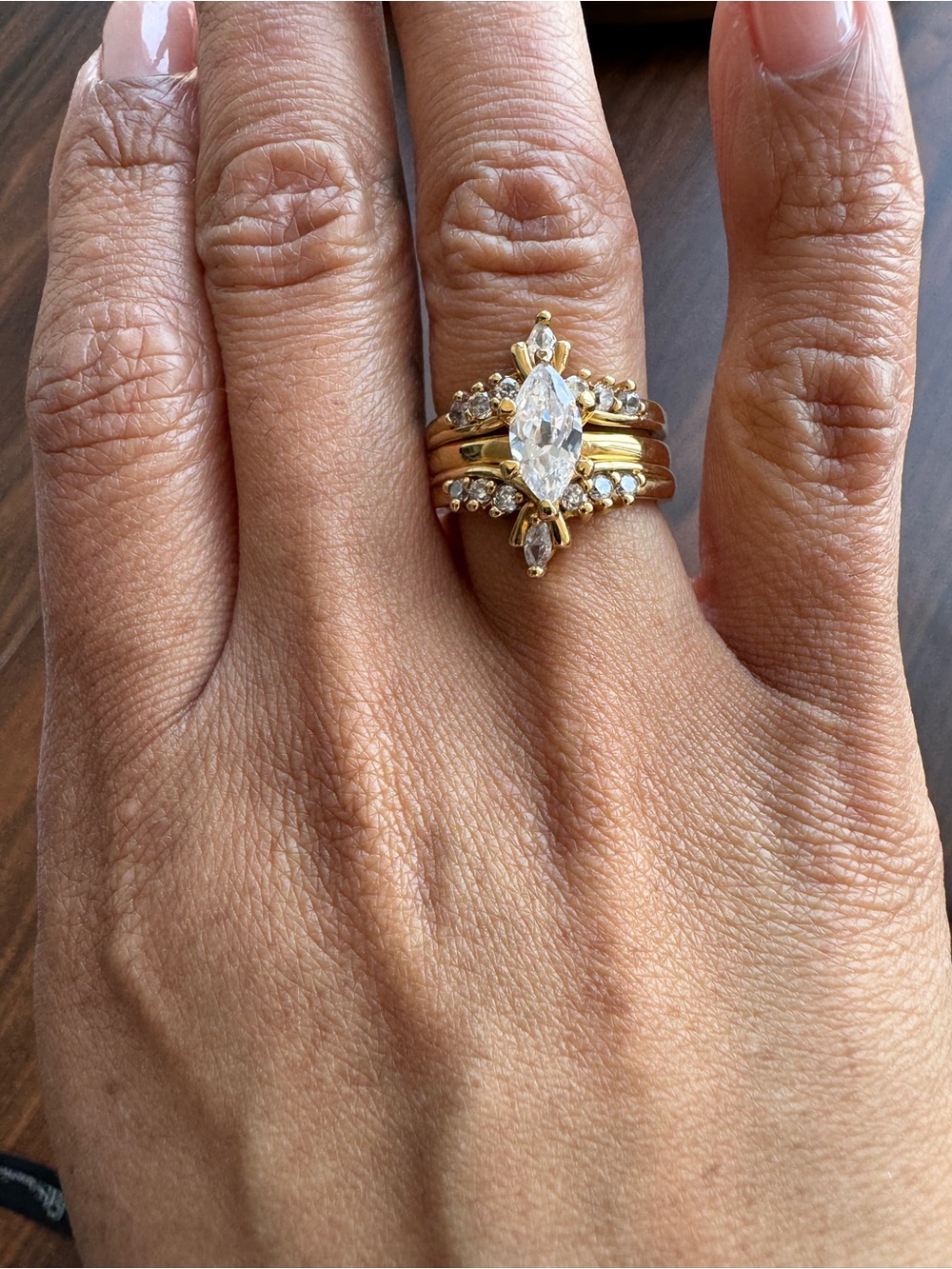Vintage Avon Gold-Tone Marquise Clear Stone Stackable Ring Set Size 7